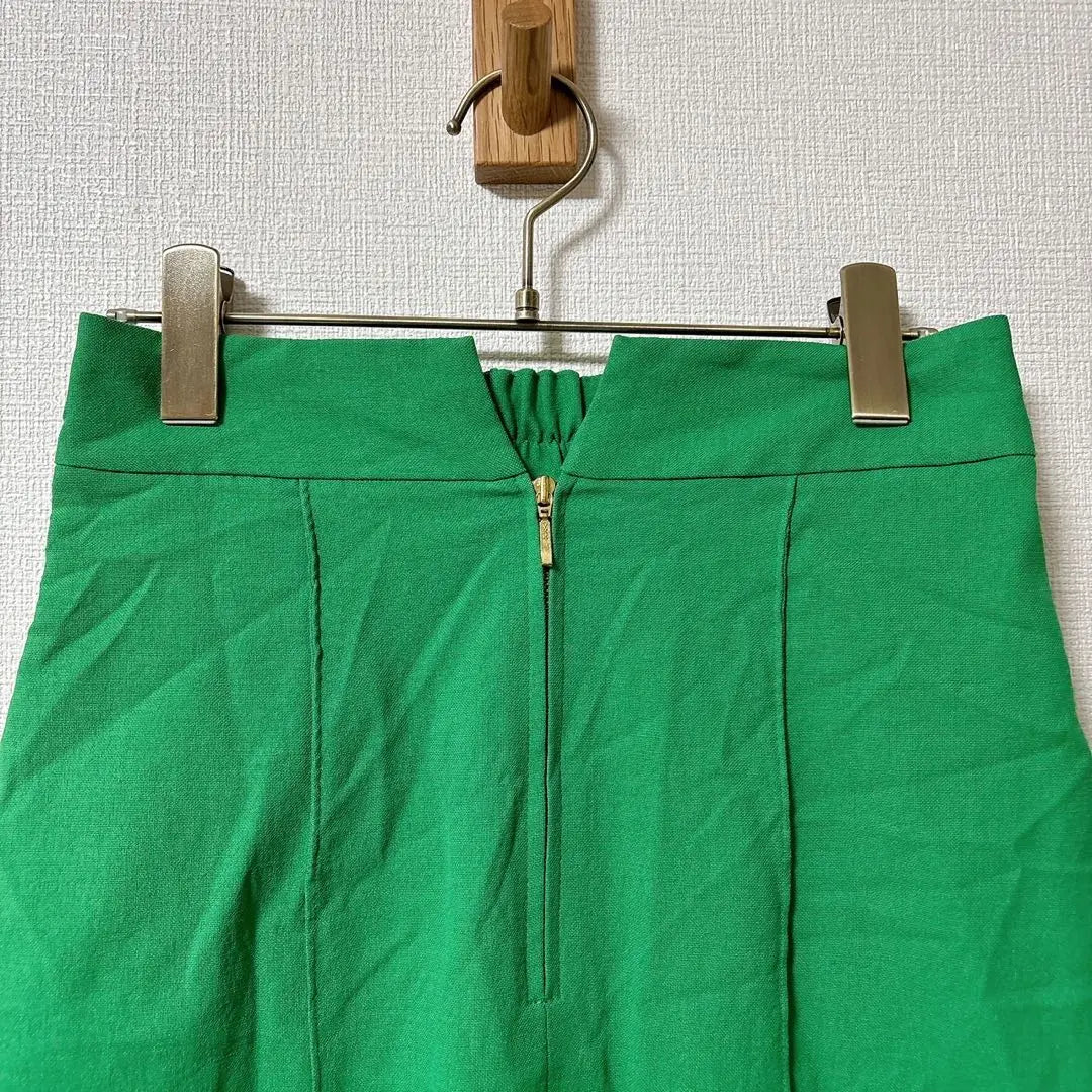 [Good condition] chouette green long skirt zipper slit [36]