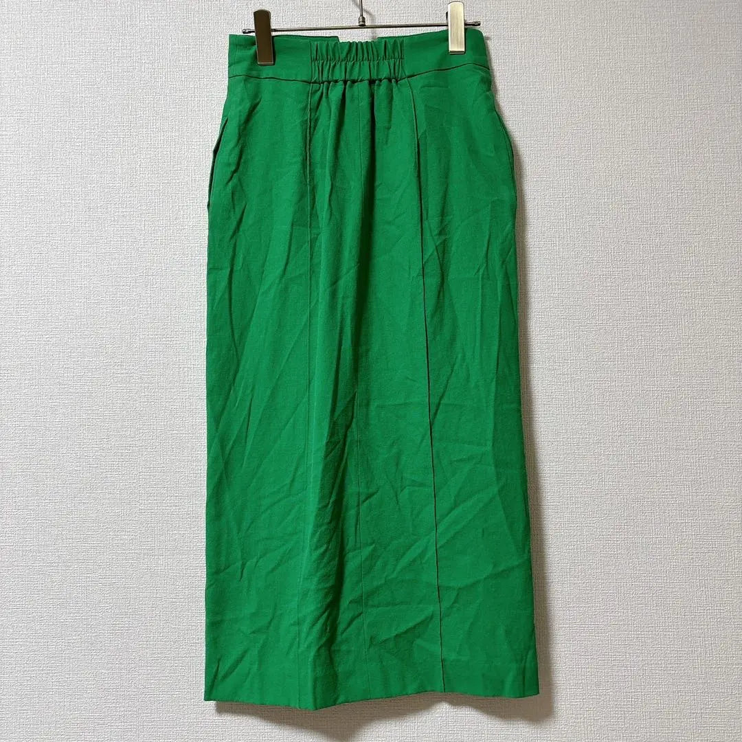 [Good condition] chouette green long skirt zipper slit [36]