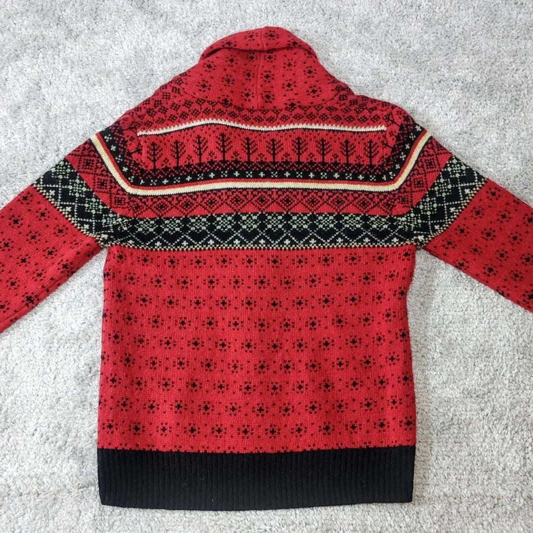 Vintage Tyrolean Cardigan Nordic Sweater Clip Long Sleeve Red