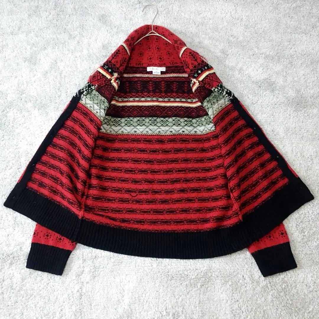 Vintage Tyrolean Cardigan Nordic Sweater Clip Long Sleeve Red