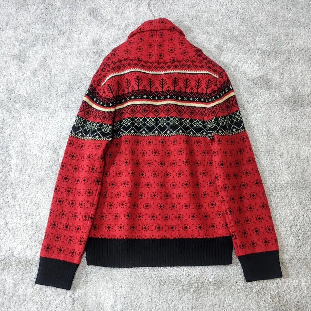 Vintage Tyrolean Cardigan Nordic Sweater Clip Long Sleeve Red