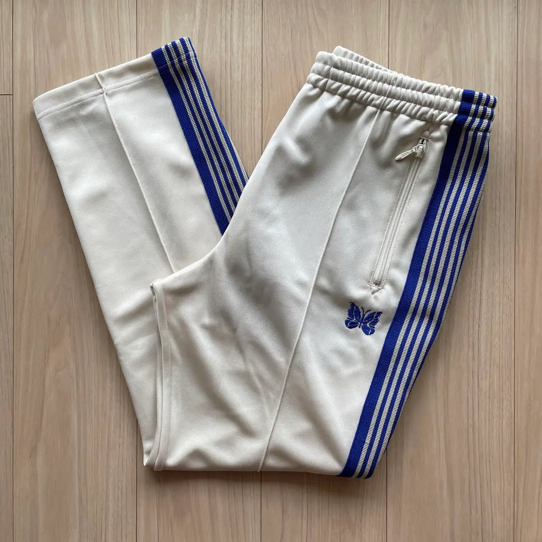 Beautiful condition needles track pants narrow beige blue