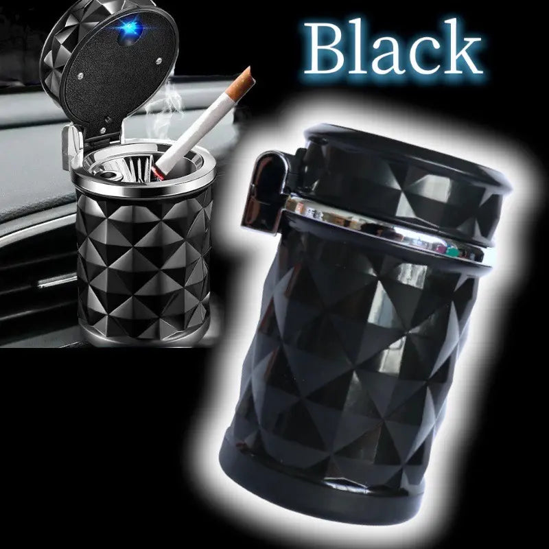 In -vehicle ashtray LED light cigarette Ash tray diamond kilt glowing ashtray black | 車載 灰皿 LEDライト タバコ アッシュトレイ ダイヤキルト 光る灰皿 黒