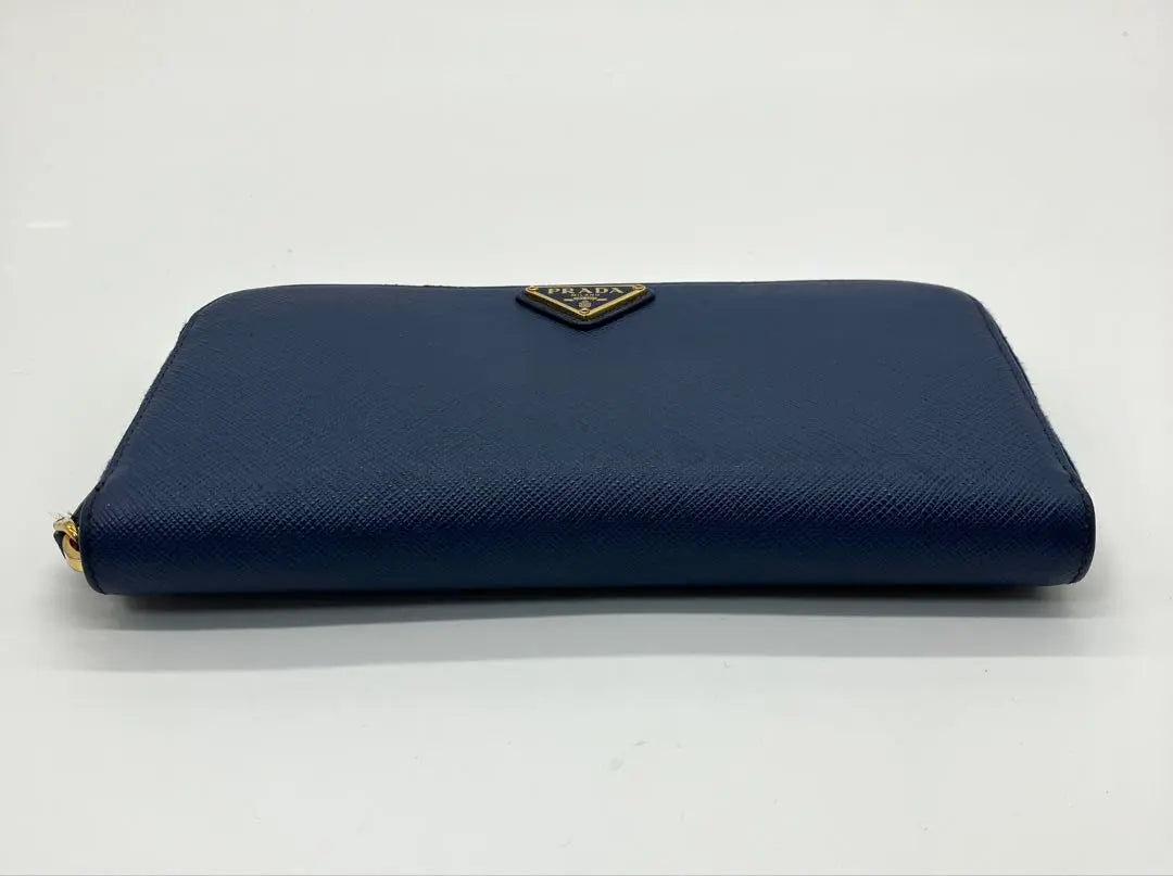 ⭐️Prada Saffiano Triangle Round Zipper Long Wallet Blue