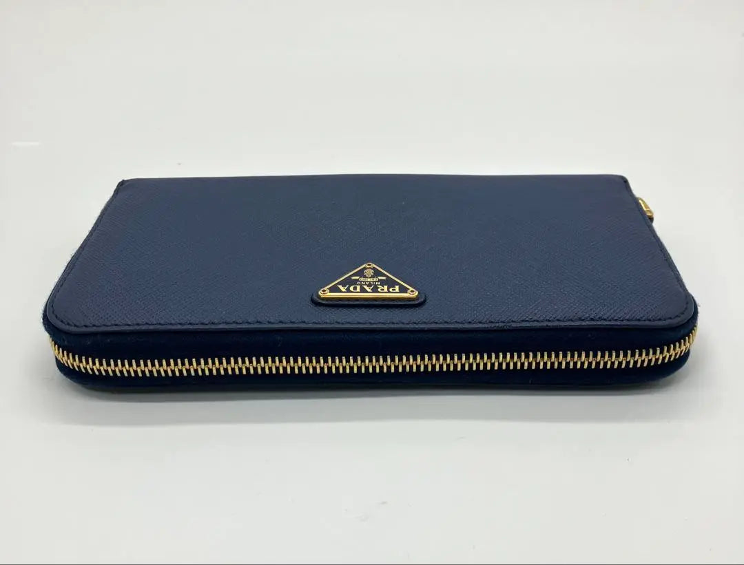 ⭐️Prada Saffiano Triangle Round Zipper Long Wallet Blue