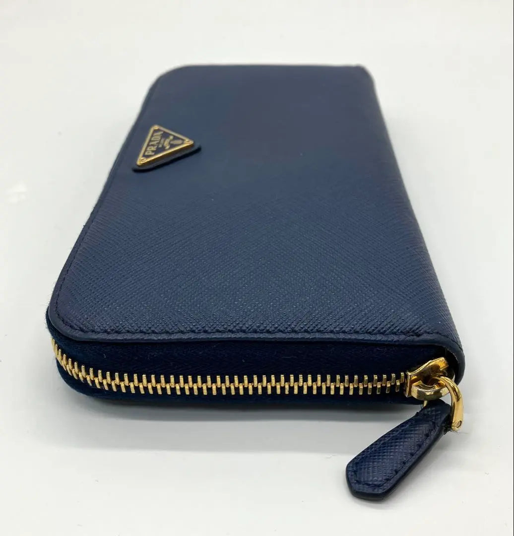 ⭐️Prada Saffiano Triangle Round Zipper Long Wallet Blue