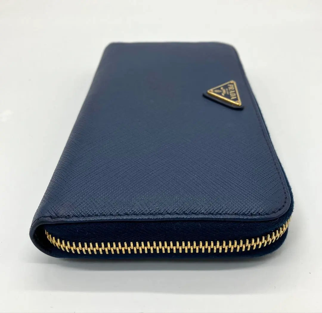 ⭐️Prada Saffiano Triangle Round Zipper Long Wallet Blue