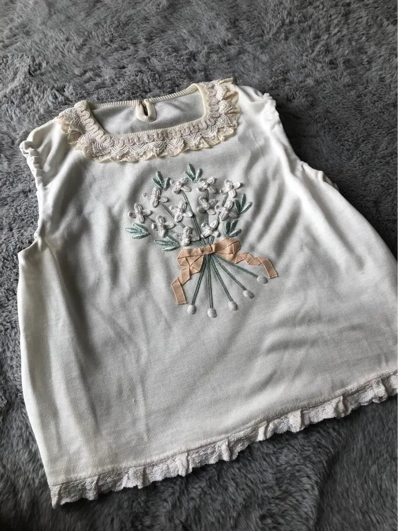 Handmade tops, knit, pearl, flowers, shirring, lace, ribbon