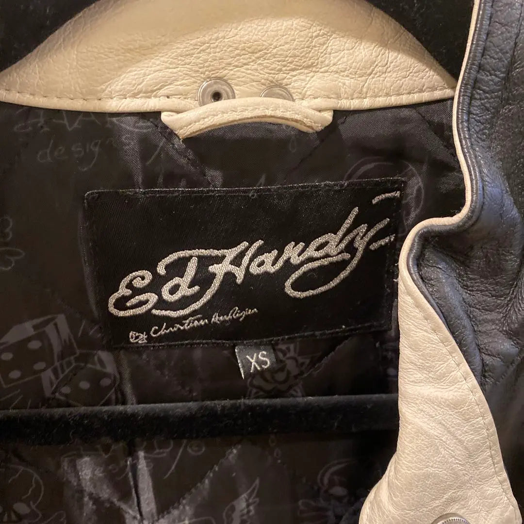 Beautiful condition, genuine leather jacket XS women's Ed Hardy genuine leather