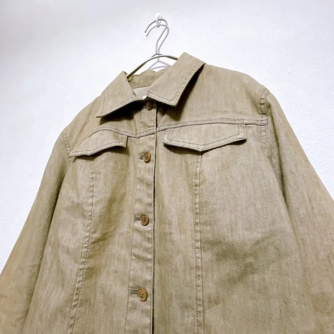 Suite [M] Denim Jacket Cotton Linen Mixed Haiki Spring Spring Outerwear Beautiful | 組曲【M】デニムジャケット コットンリネン混 羽織り 春 薄手 アウター 綺麗め