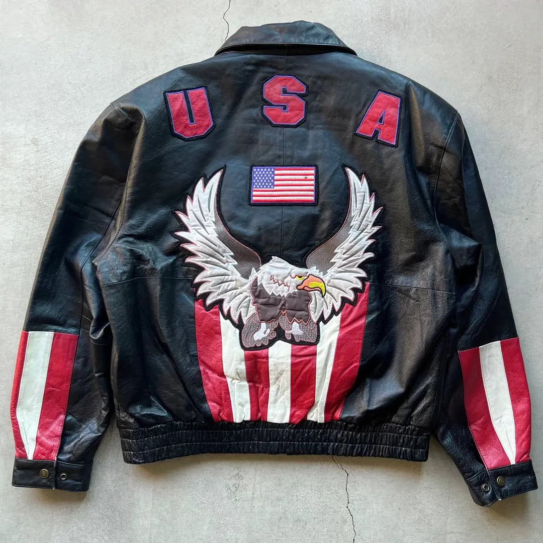 Diamond Plate Leather Jacket Stadium Jacket USA Eagle