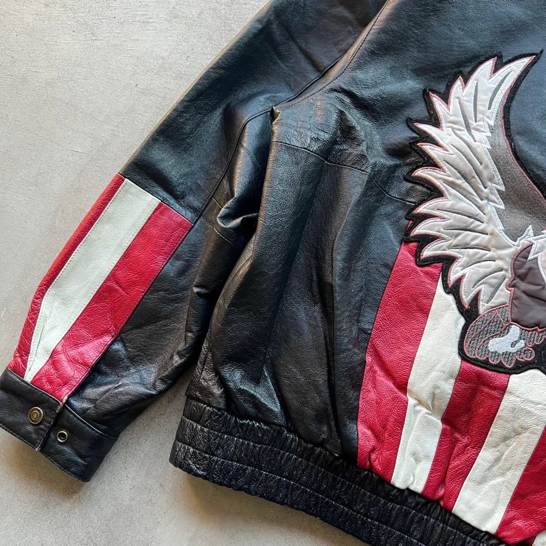 Diamond Plate Leather Jacket Stadium Jacket USA Eagle