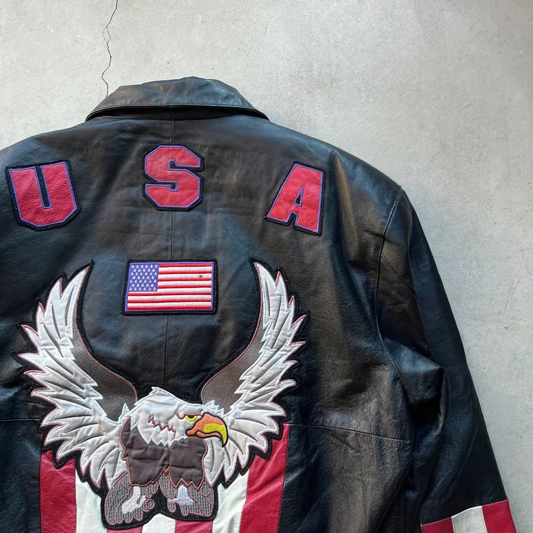 Diamond Plate Leather Jacket Stadium Jacket USA Eagle