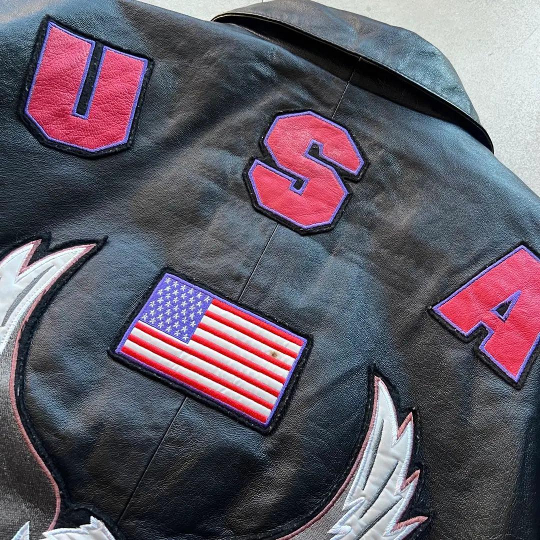 Diamond Plate Leather Jacket Stadium Jacket USA Eagle