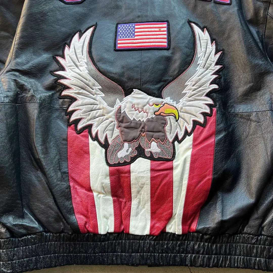 Diamond Plate Leather Jacket Stadium Jacket USA Eagle