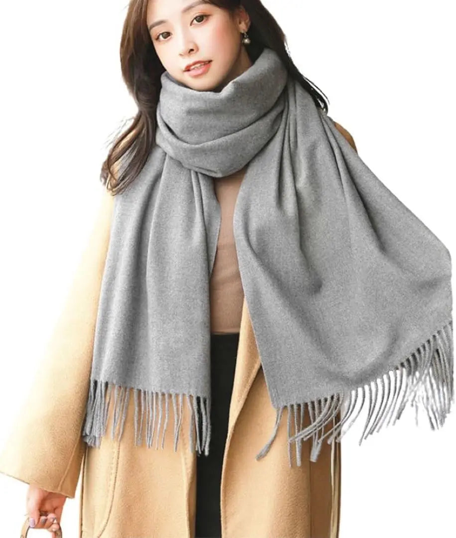 Gray Large stole with fringe Large muffler stole