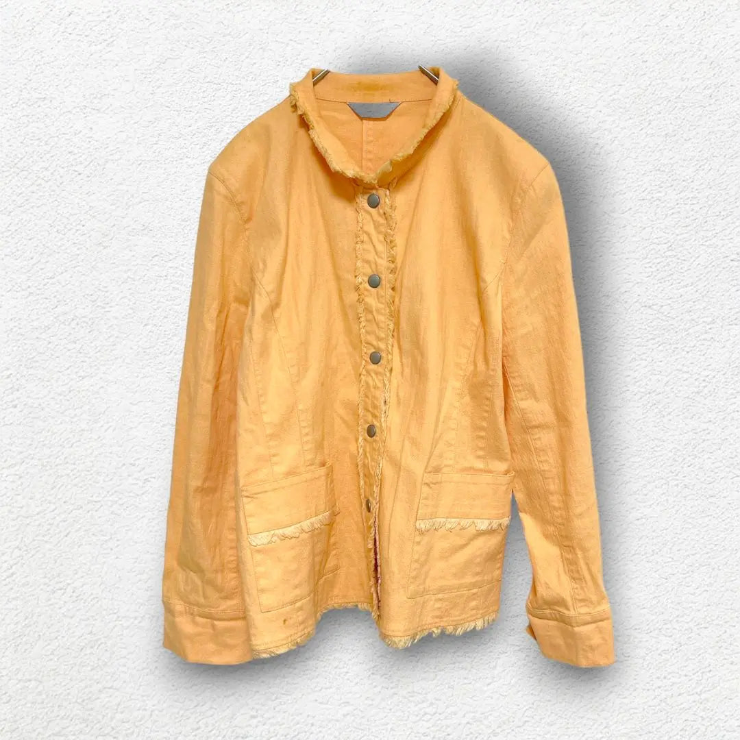 [With-it] Linen blend fringe denim jacket G-jacket Spring/Summer Orange