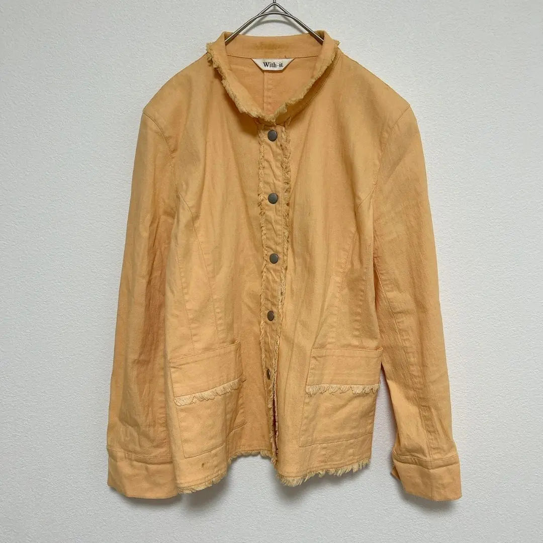 [With-it] Linen blend fringe denim jacket G-jacket Spring/Summer Orange