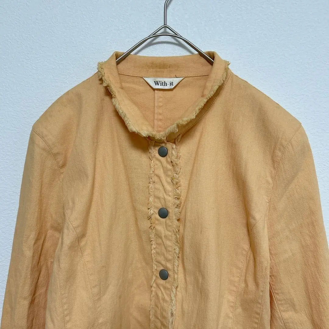 [With-it] Linen blend fringe denim jacket G-jacket Spring/Summer Orange