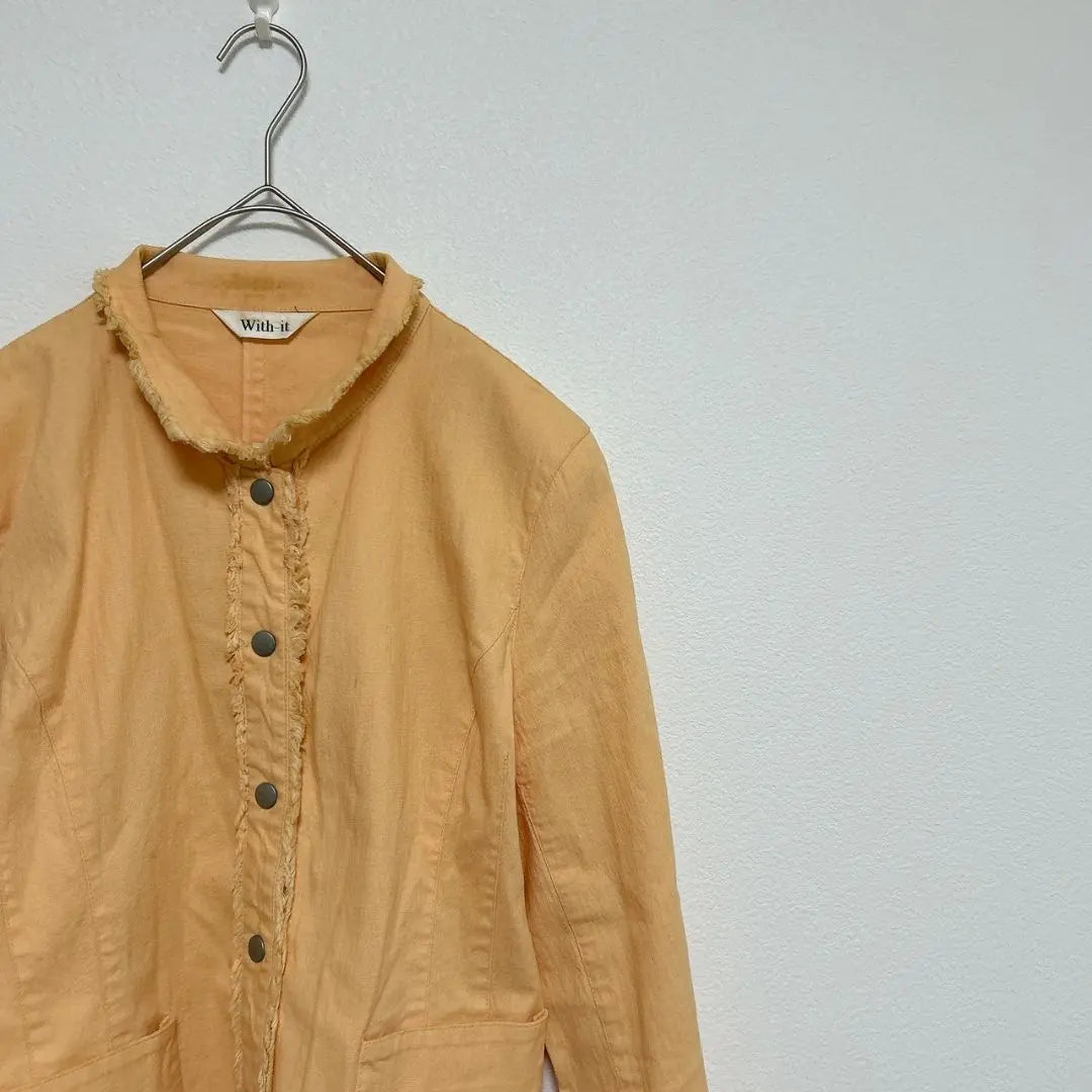 [With-it] Linen blend fringe denim jacket G-jacket Spring/Summer Orange