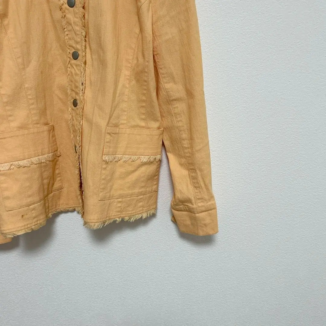 [With-it] Linen blend fringe denim jacket G-jacket Spring/Summer Orange