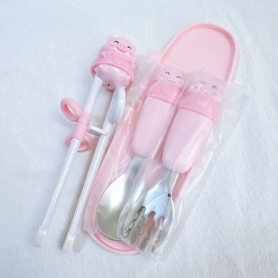 Cutlery Set Pink 4 Piggy Step Up Right Hand