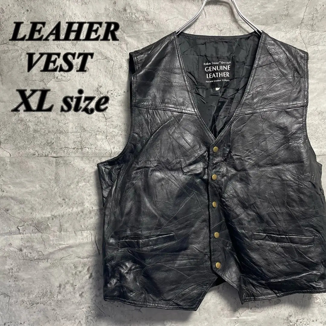 Leather vest Vintage Vintage Black Simple Genuine Leather XL