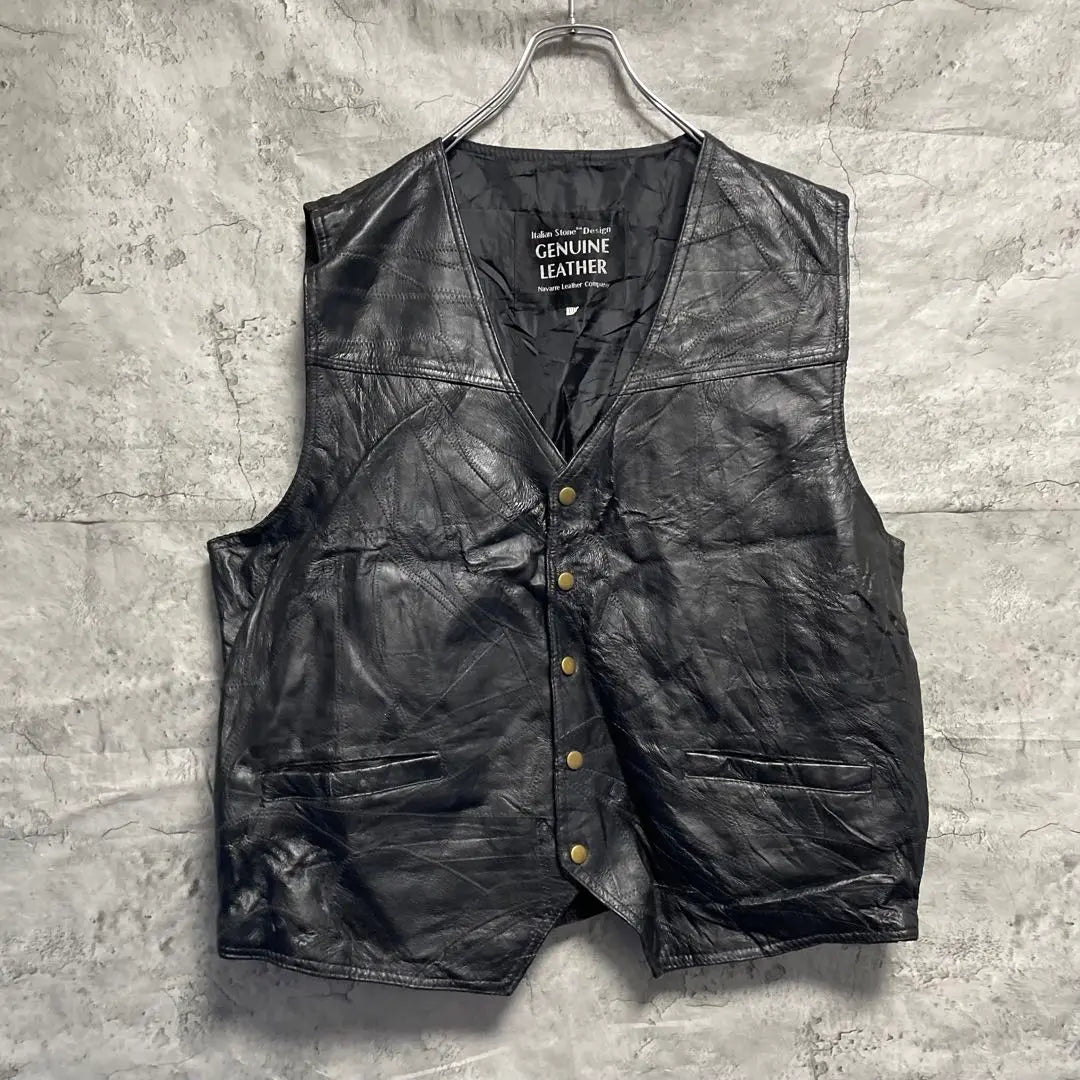 Leather vest Vintage Vintage Black Simple Genuine Leather XL