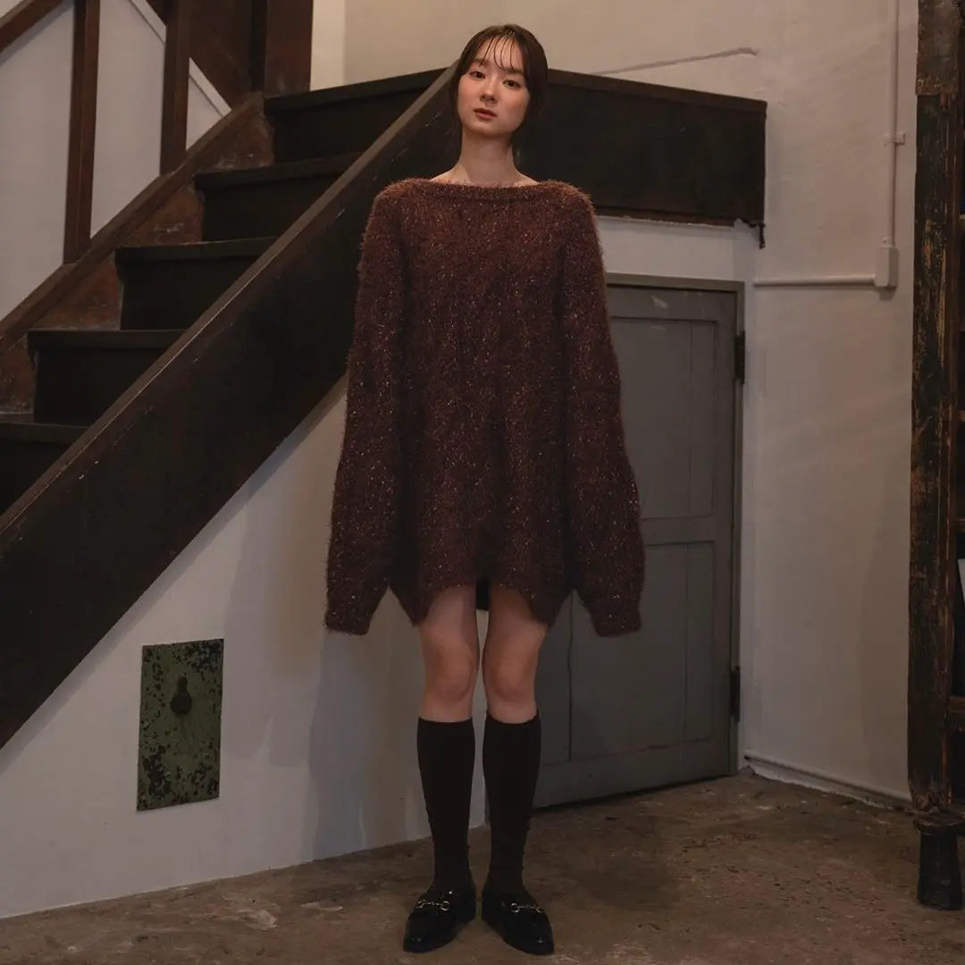 【mideal】mix color cable tunic brown