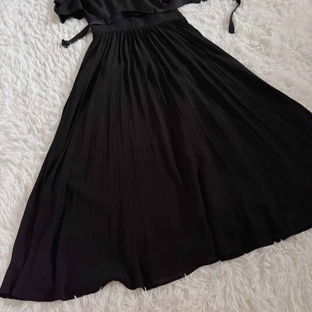 Hermoso estado ✨ Vestido largo negro tipo chaqueta plisada de manga corta Royal Party