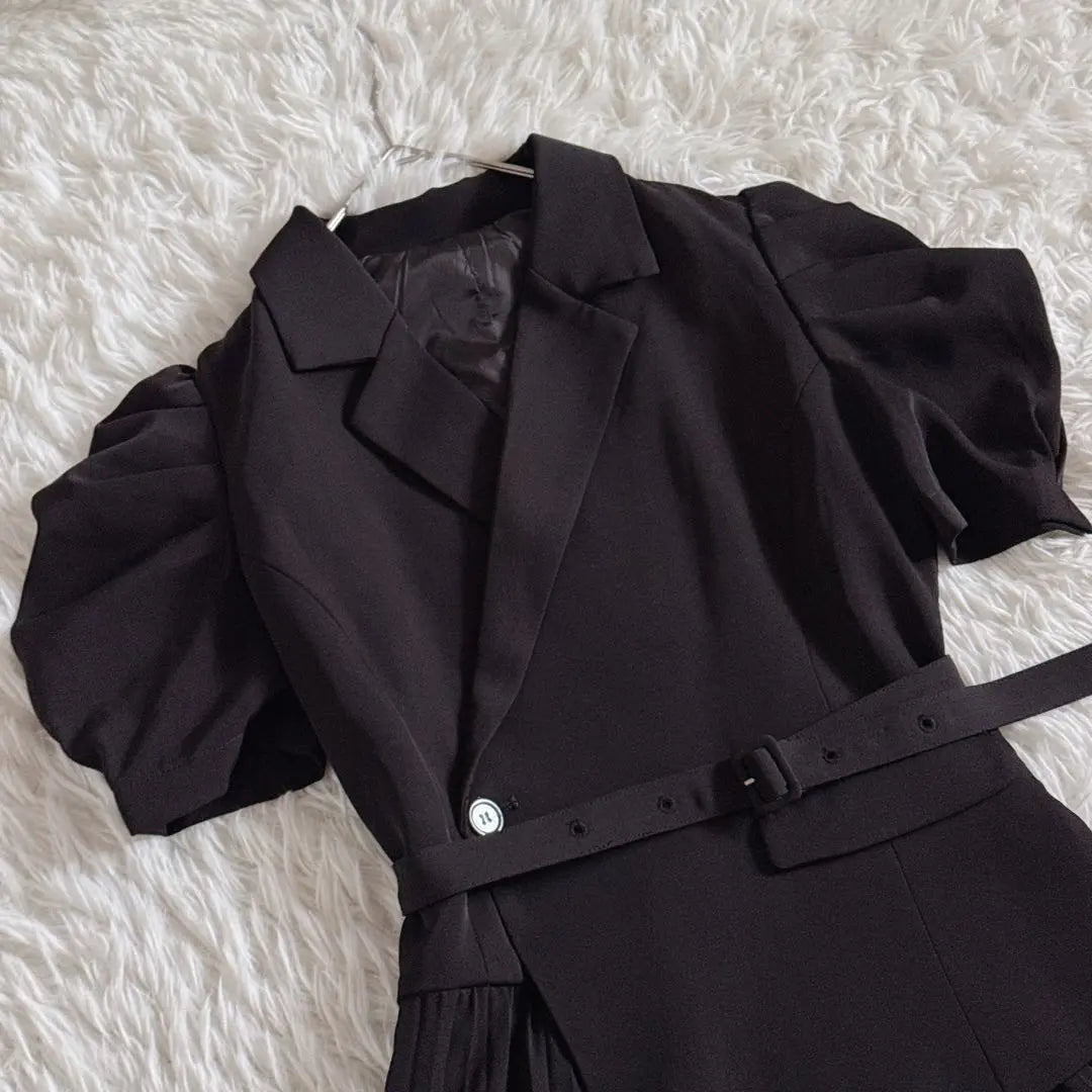 Beautiful condition ✨ Royal Party Pleated Short Sleeve Jacket Long Dress Black A-line