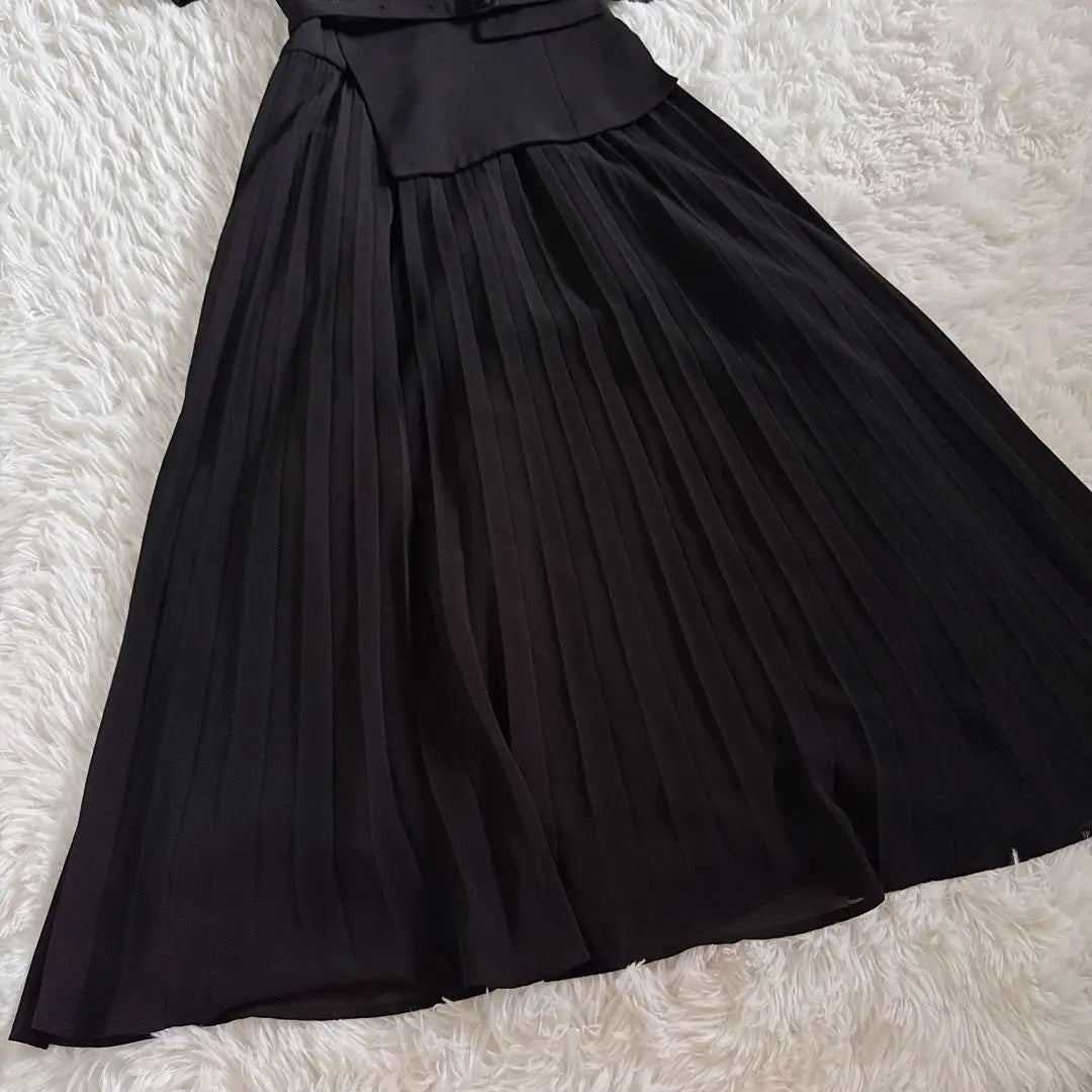 Hermoso estado ✨ Vestido largo negro tipo chaqueta plisada de manga corta Royal Party