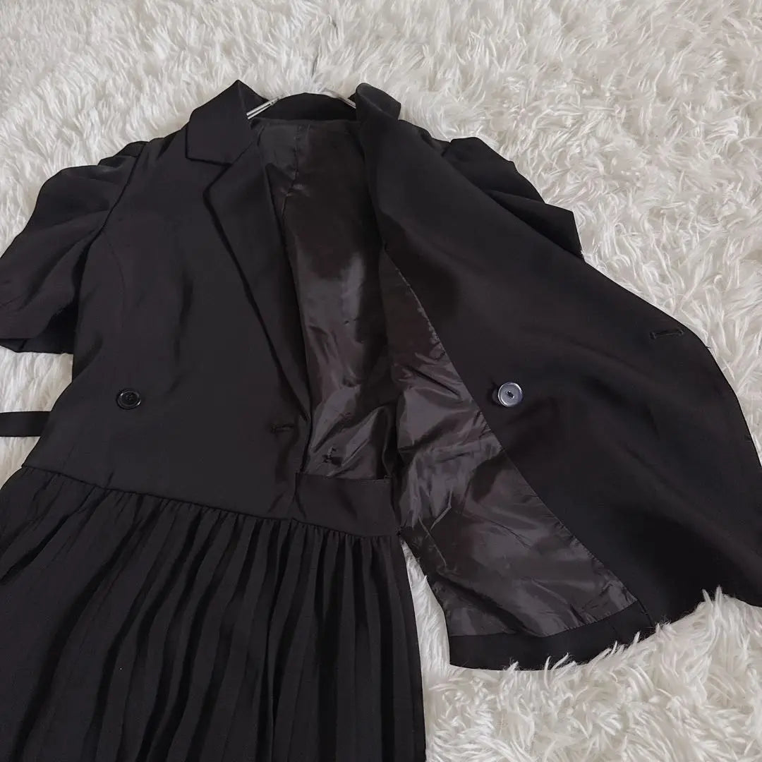 Beautiful condition ✨ Royal Party Pleated Short Sleeve Jacket Long Dress Black A-line