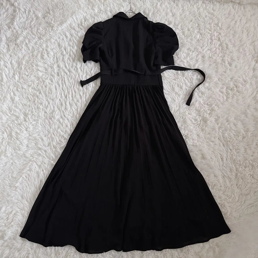 Hermoso estado ✨ Vestido largo negro tipo chaqueta plisada de manga corta Royal Party