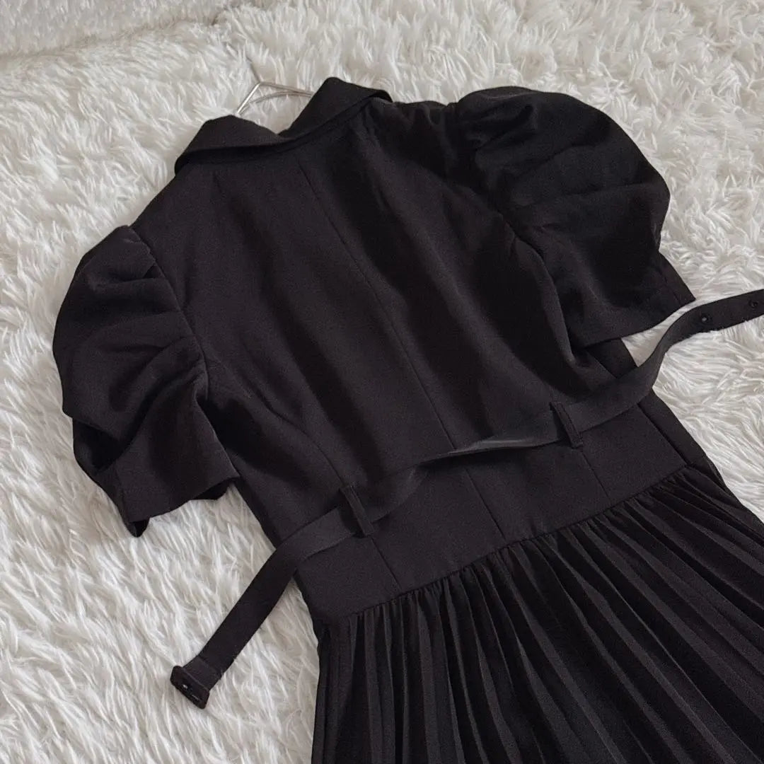 Hermoso estado ✨ Vestido largo negro tipo chaqueta plisada de manga corta Royal Party