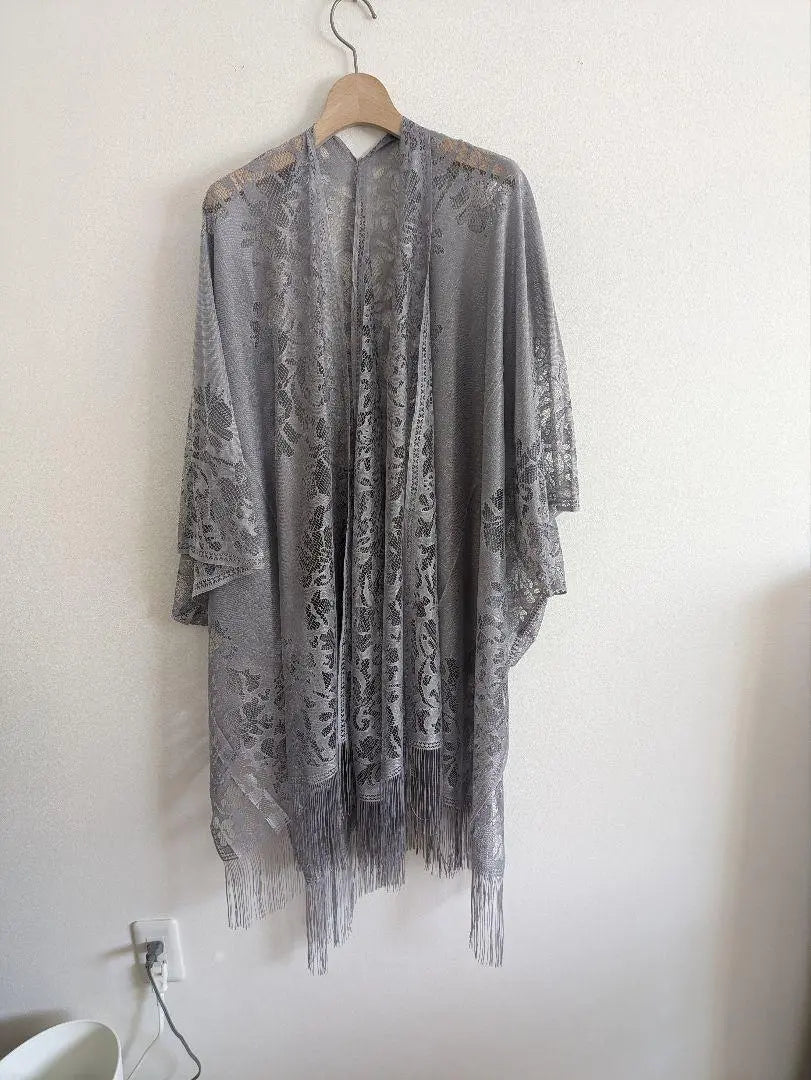 Large stole Haori Kimono Dress Lace Gray 856 Shawl Marriage Nagahaori