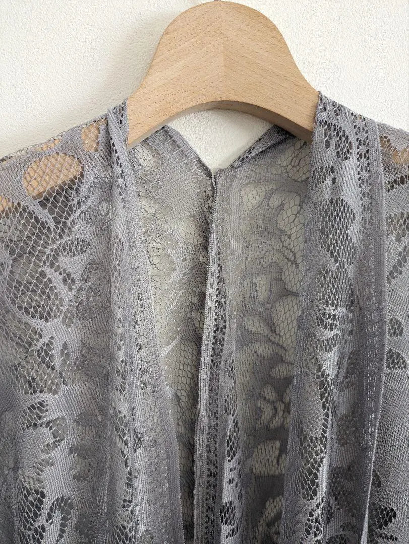 Large stole Haori Kimono Dress Lace Gray 856 Shawl Marriage Nagahaori