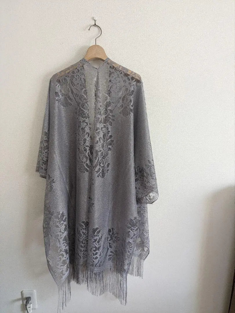 Large stole Haori Kimono Dress Lace Gray 856 Shawl Marriage Nagahaori