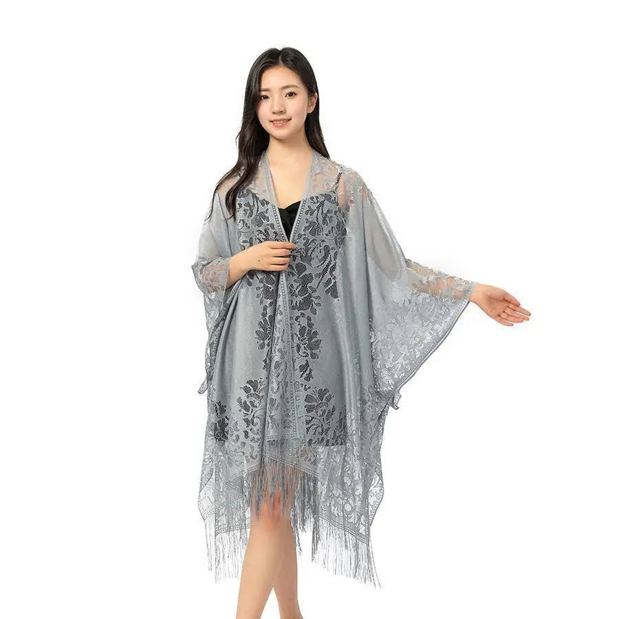 Large stole Haori Kimono Dress Lace Gray 856 Shawl Marriage Nagahaori