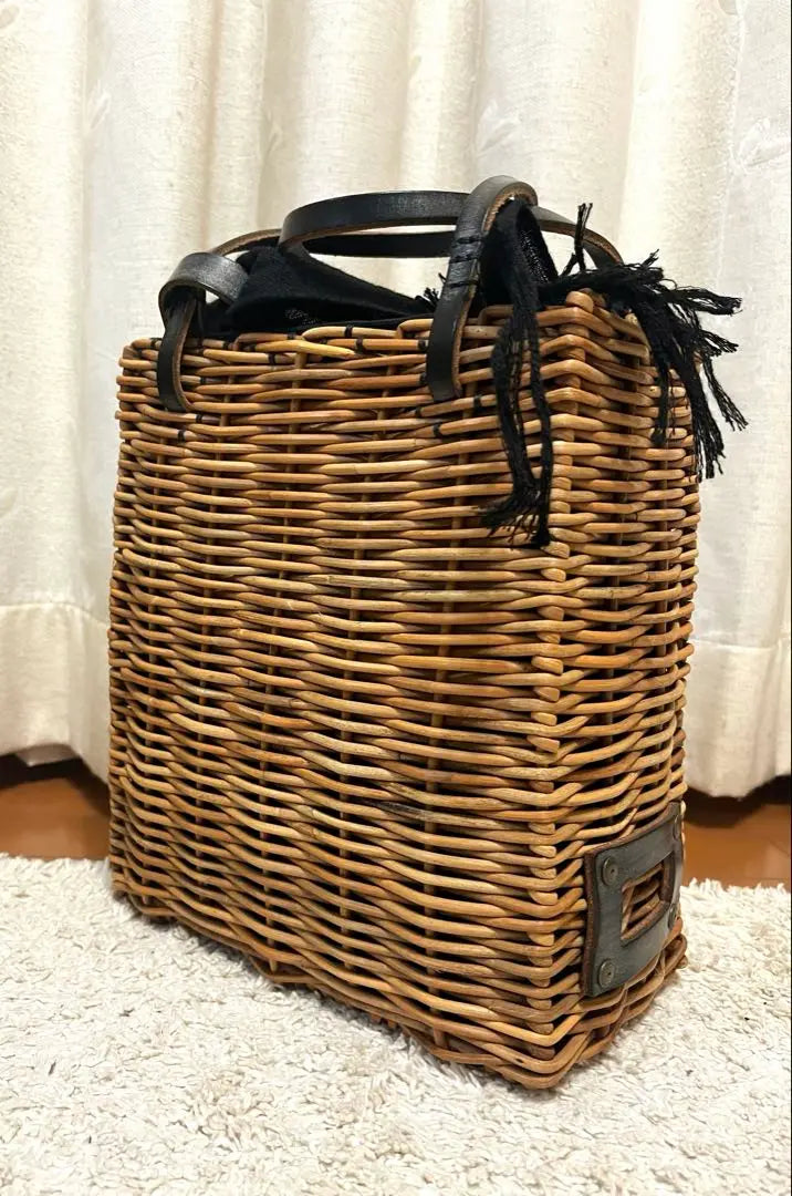 ebagos rattan basket bag bridle leather beautiful item! !