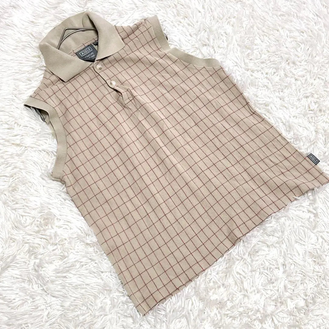 "AIGLE" Aigle (M) Check sleeveless cut and sew polo shirt style Made in Japan