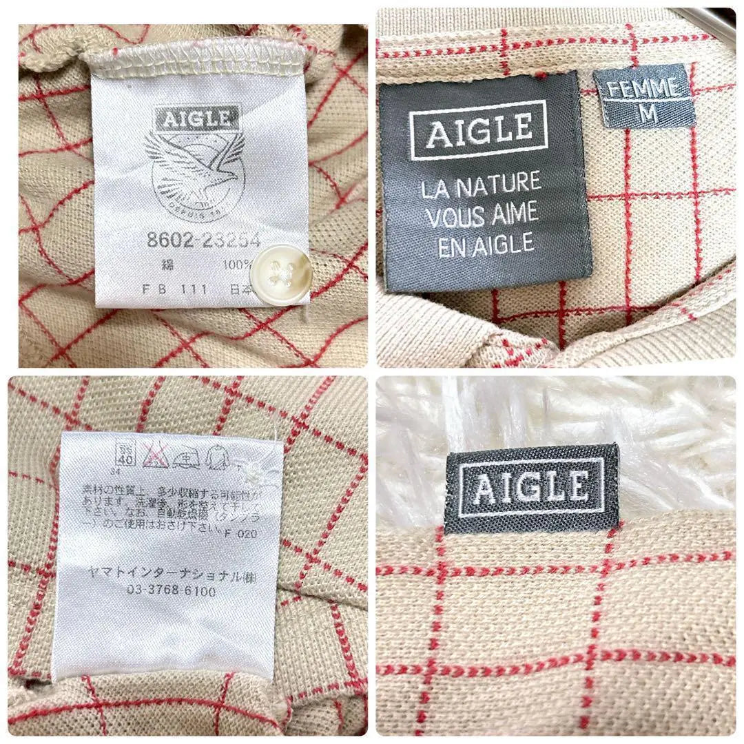 "AIGLE" Aigle (M) Check sleeveless cut and sew polo shirt style Made in Japan