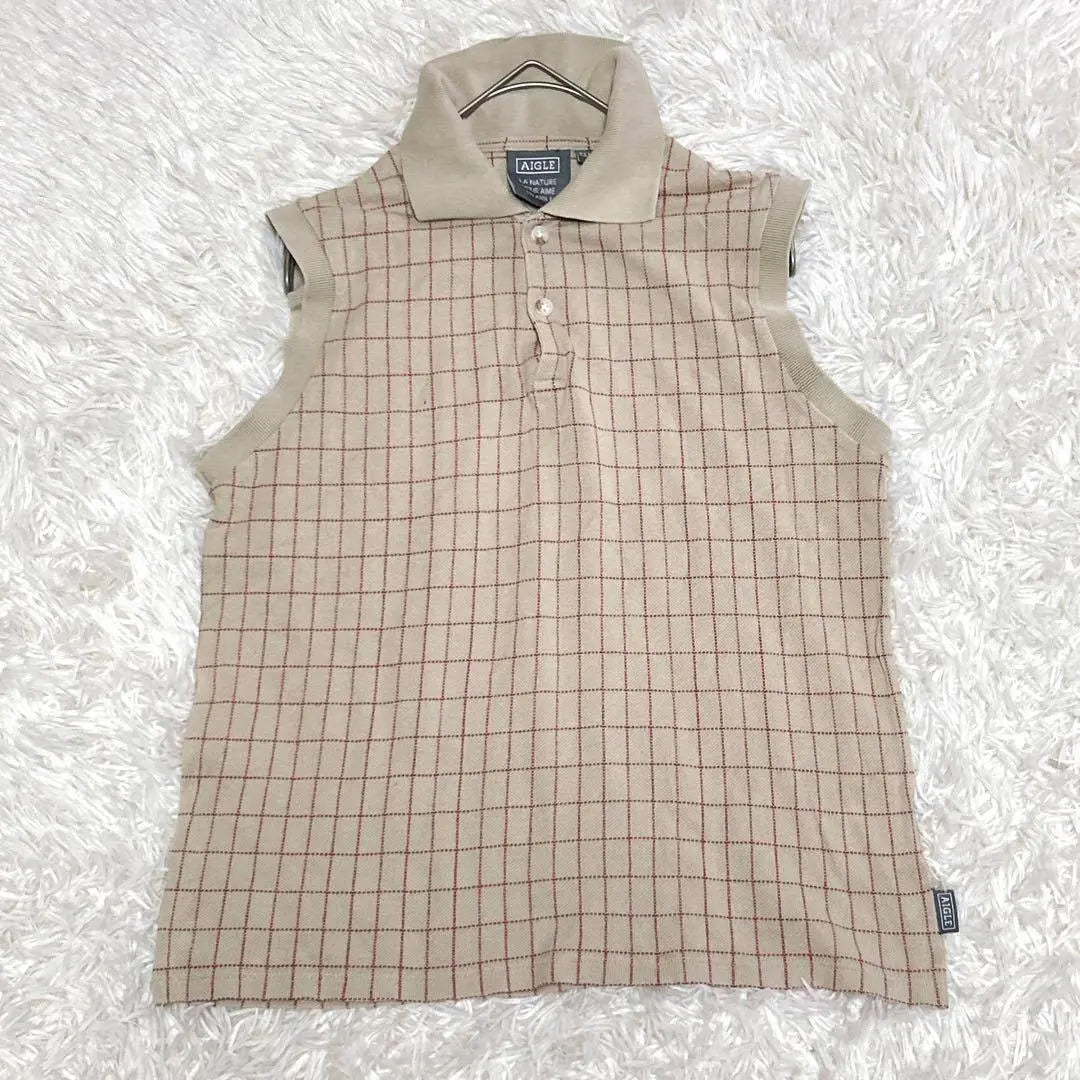 "AIGLE" Aigle (M) Check sleeveless cut and sew polo shirt style Made in Japan