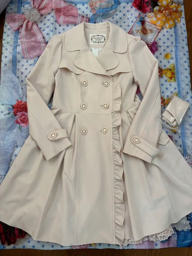 Rody Spot Ruffles Ribbon Lace Trench Coat Floral Pattern