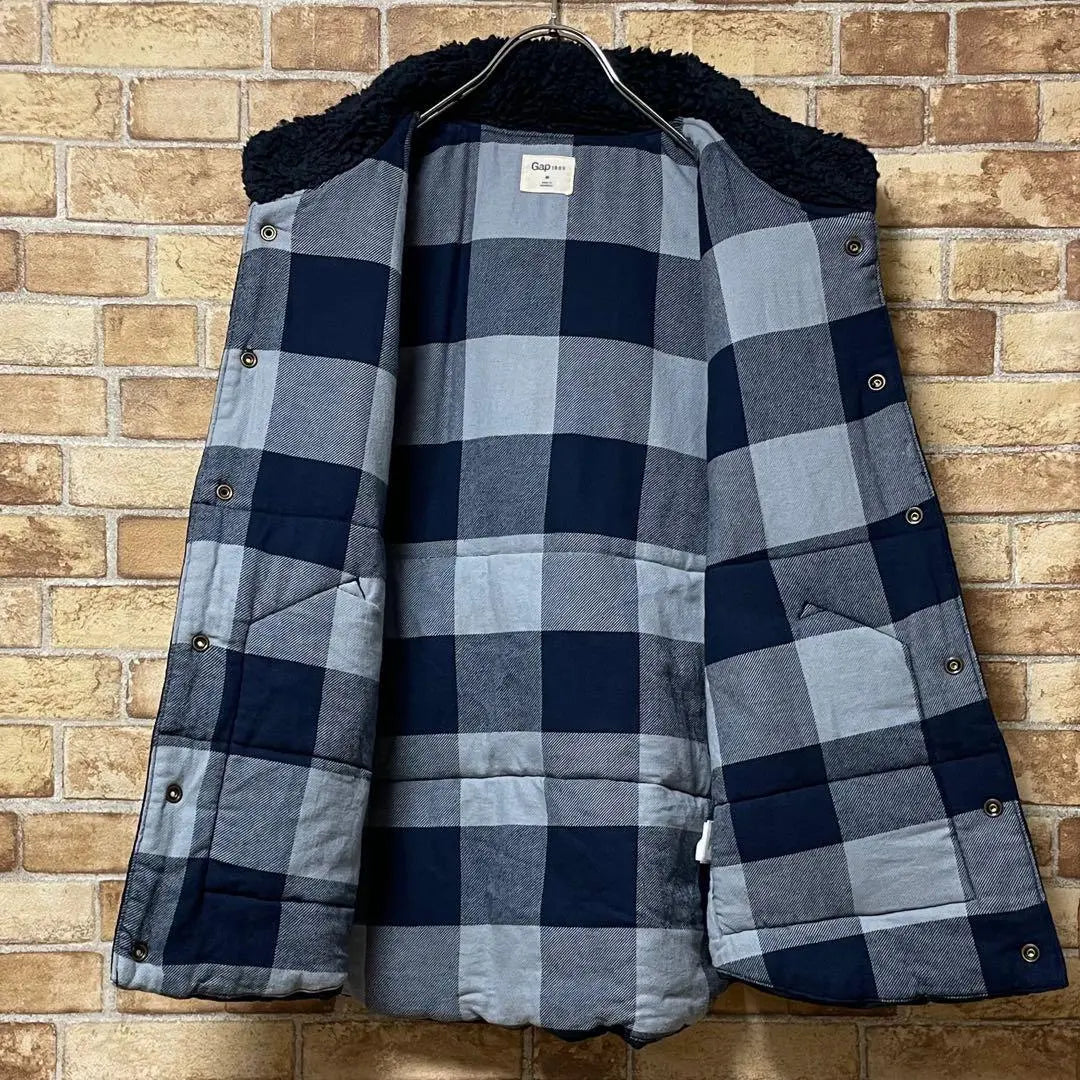 GAP Old Gap Down Vest Denim Land Collar Bore Navy Check M | GAP　オールドギャップ　ダウンベスト　デニム地　襟ボア　ネイビー　チェック　M