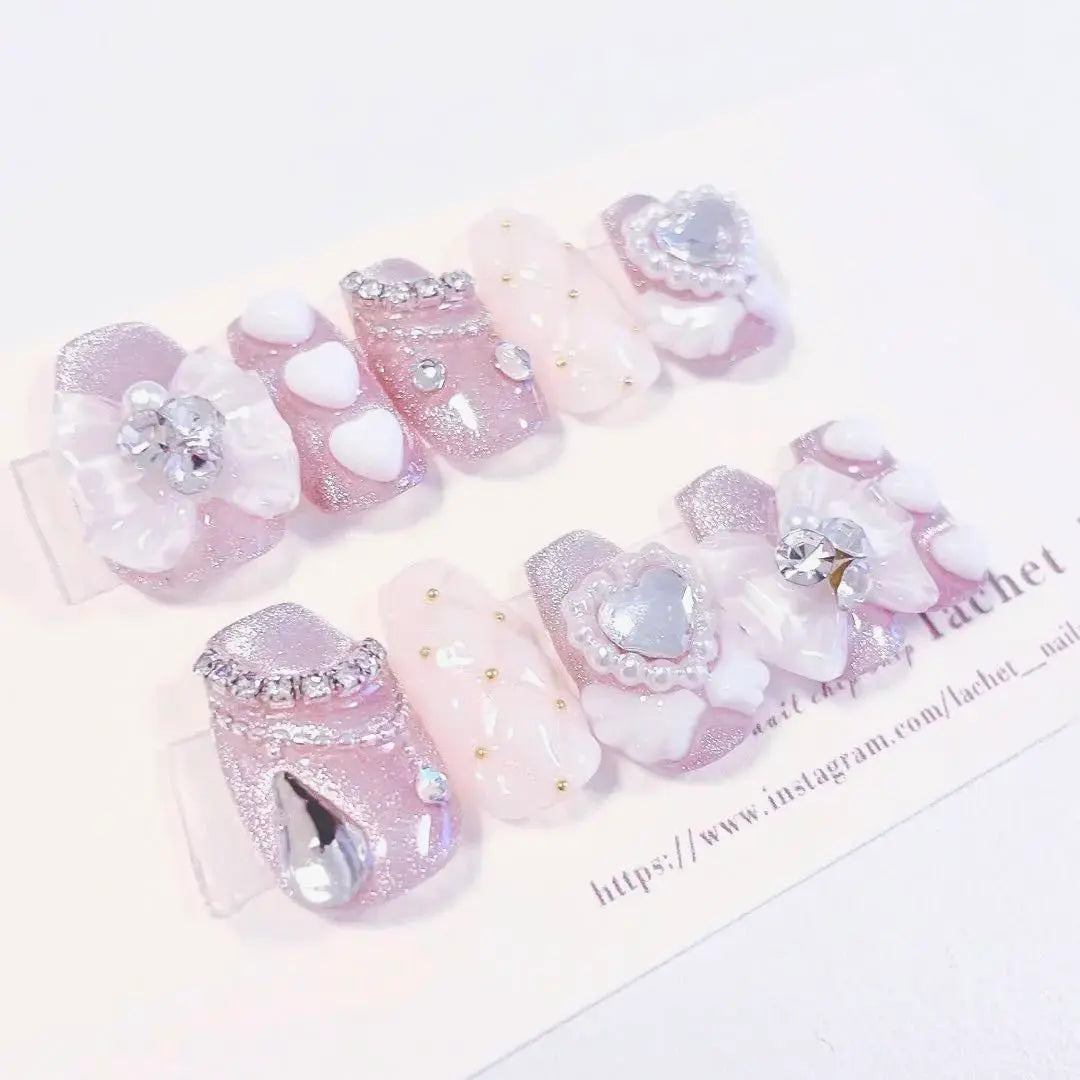 Nail tips♡ Custom magnet pink landmine type Galaxy mass-produced Korean angel