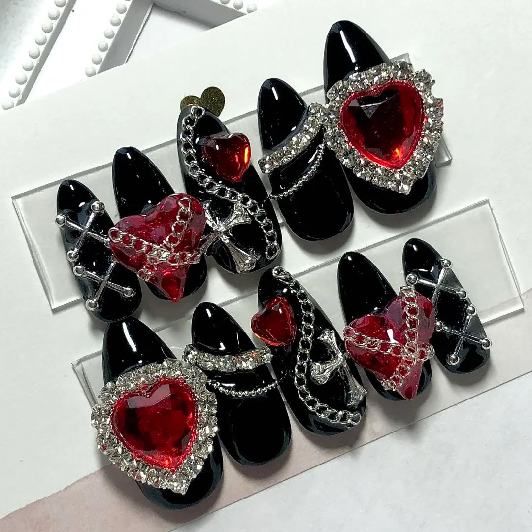 Nail tip mass-produced landmine subculture Angel neighbour black red heart cross