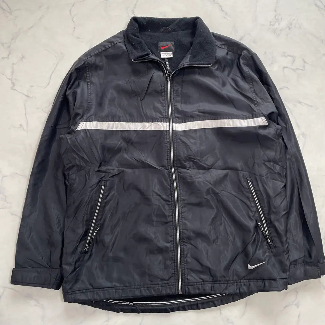 [Immediate shipping] NIKE 90s Nylon Jacket Embroidered Logo Black Lining Fleece L