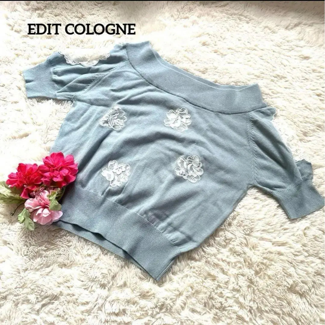 EDIT COLOGNE [Good condition] Light blue off-shoulder embroidery, transparent top, L