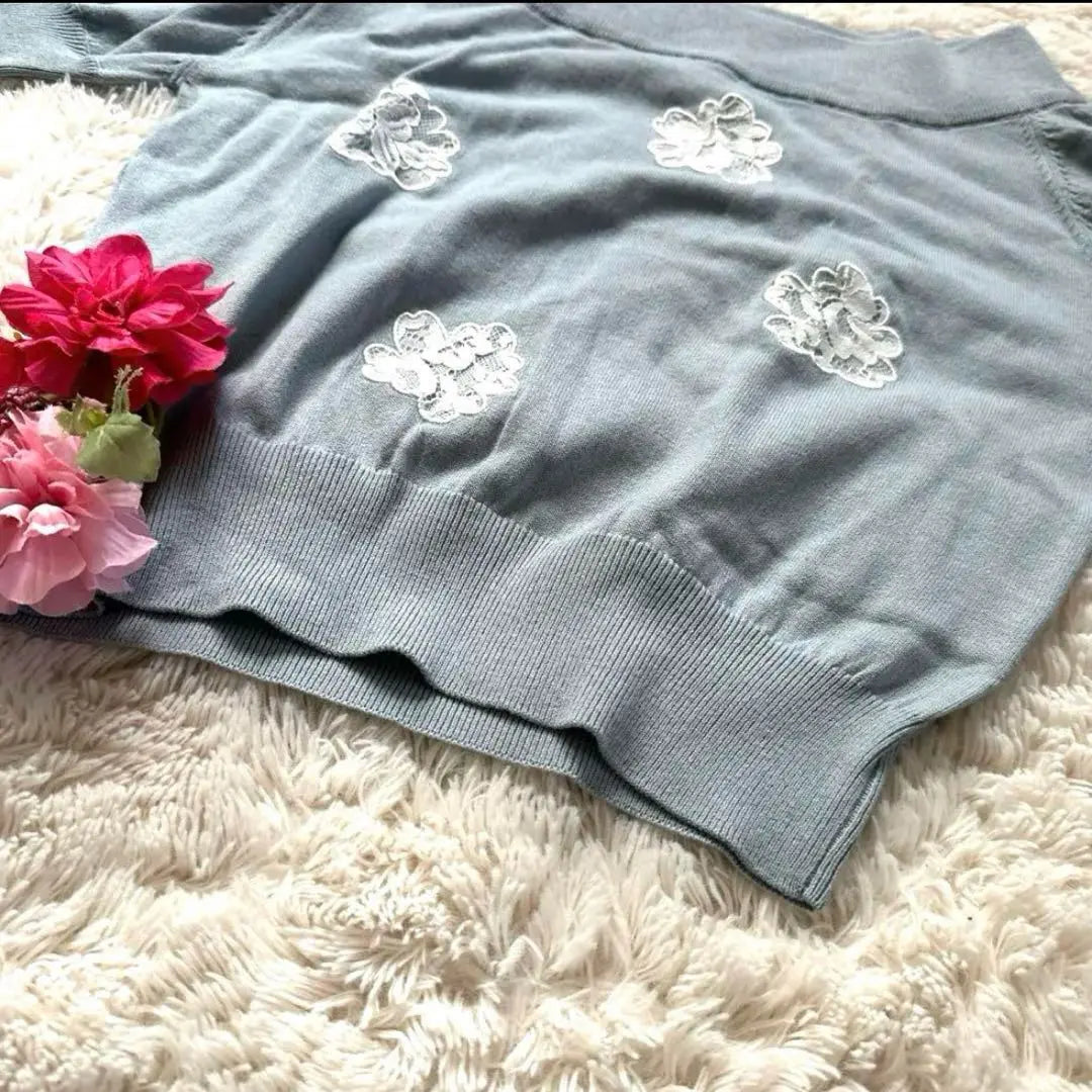 EDIT COLOGNE [Good condition] Light blue off-shoulder embroidery, transparent top, L